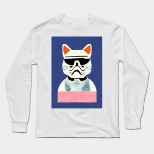 Stormtrooper Cat Retro Poster Vintage Art Space Wall Stars Galaxy Illustration Long Sleeve T-Shirt